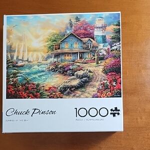 1000 Piece Puzzle Sunrise By The Sea Chuck Pinson Buffalo Puzzles Blue White Red